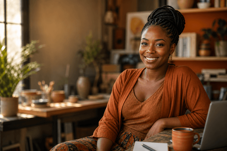 African woman entrepreneur smiling